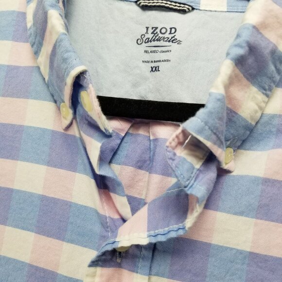 Izod Shirt Mens XXL Blue Plaid Cotton Long Sleeve Button Up Dress - Picture 3 of 12